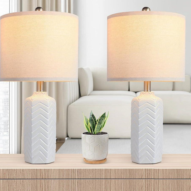 WEITERS 22" Modern Ceramic Table Lamp White Nightstand Lamp Set of 2 Farmhouse Bedside Lamps for Bedroom End Table Lamps for Living Room Office Dorm