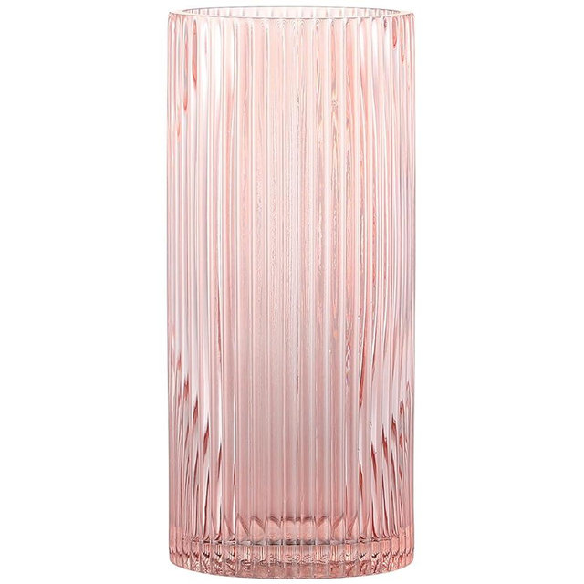 YANWE1 Pink Glass Vase, Glass Flower Vase, Ribbed Glass Vase, Pink Vase, Tall Cylinder Glass Vase for Centerpieces, Living Room, Bedroom, Dining Table, Office, Wedding, Bookshelf Decoration,10 Inches