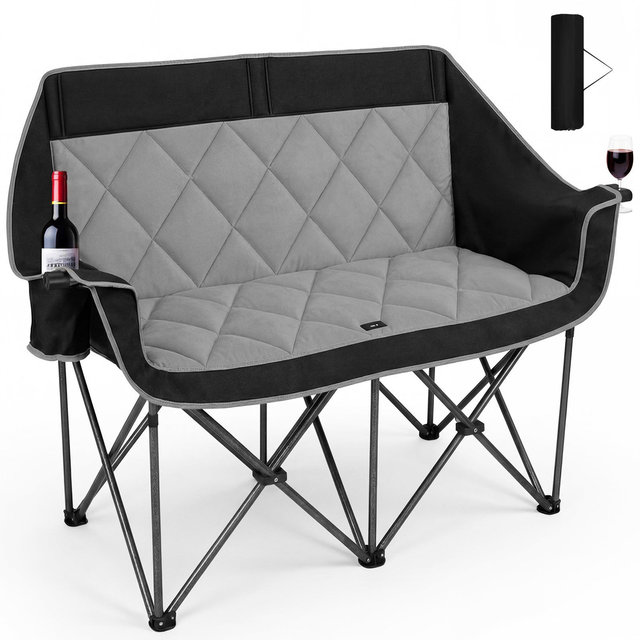SUNSPIRE Double Oversized Camping Chair Folding Loveseat Padded Camping Couch with Cup Holder for Outdoor Beach Sports Fishing Black And Grey