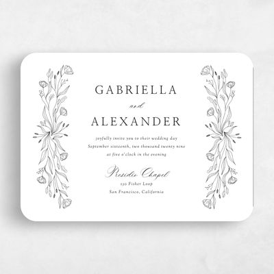 White Rounded Wedding Invitation - Vanora Landscape