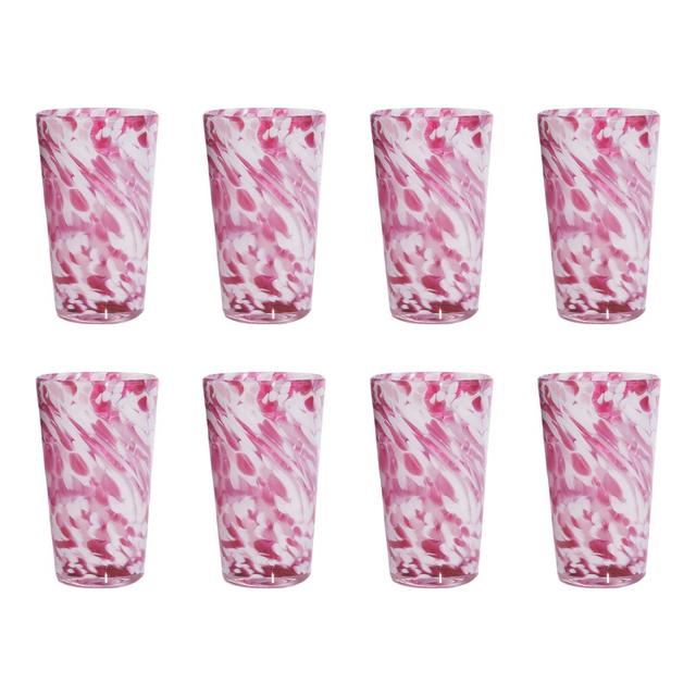 Brad Smith Studios Hand-Blown Pint Glasses, Flamingo- Set of 8