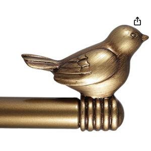 3/4-inch Cute Decorative Bird Adjustable Window Treatment Curtain Single Rod Set, 28" to 48" - Renaissance Gold