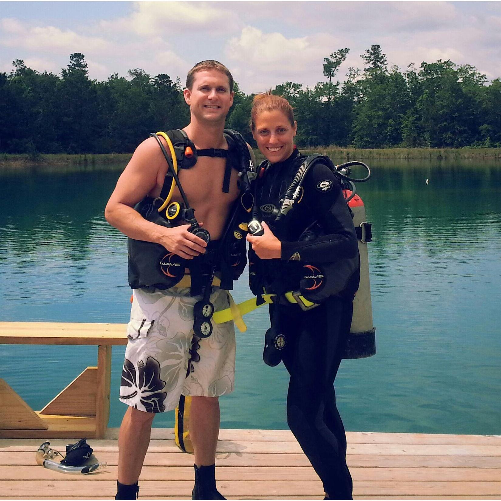 Us learning how to scuba! Little did we know he found his new hobby!