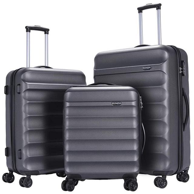 GinzaTravel Anti-scratch ABS Material Luggage 3 Piece Sets Lightweight Spinner Grey color Suitcase (20in 24in 28in)