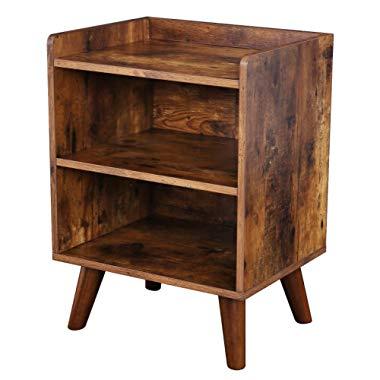 HOOBRO End Table, 3-Tier Nightstand with Open Compartment, Wooden Accent Side Table for Small Spaces, Stable and Sturdy Construction, Rustic Brown