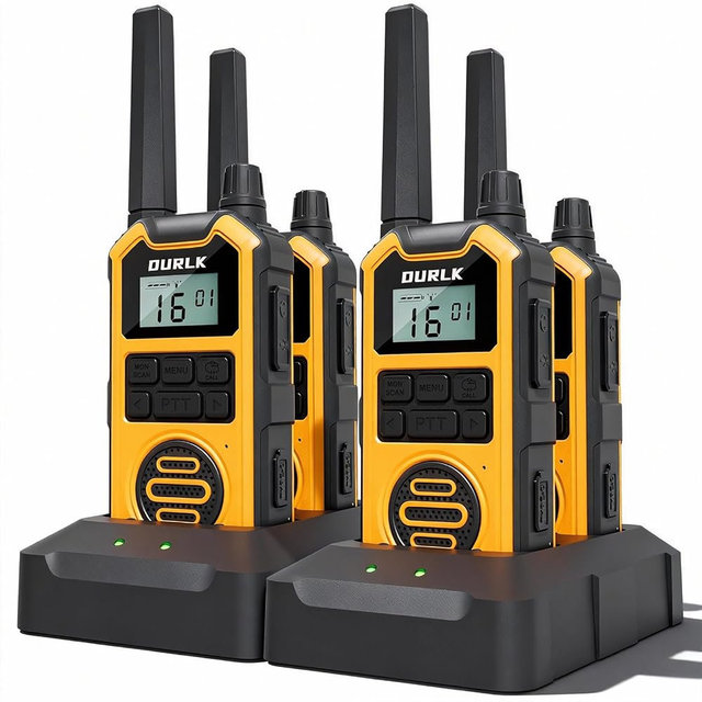 DURLK Walkie Talkies for Adults Long Range - Waterproof 4 Pack Rechargeable Heavy Duty FRS Two Way Radio with NOAA Weather Alert, 2500mAh, 22 Channels 121 CTCSS, Dual PTT & Dual Charging (Type-C/Dock)