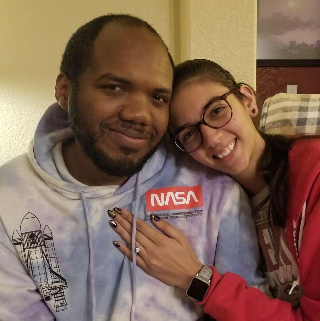 A photo of us taken by my mom when we told her about our engagement.