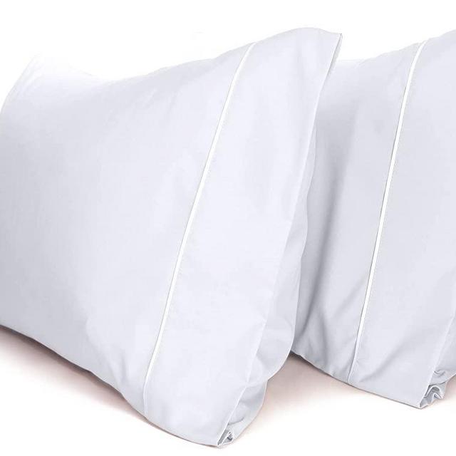 LuxClub Bamboo Collection Pillowcases 2 Pack - Eco Friendly Wrinkle Free Cooling Pillow Cases with Satin Trim - Machine Washable Hotel Bedding Silky Soft - White Standard / Queen