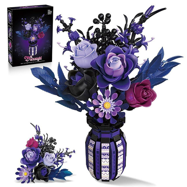 ZONECYTD Flowers Bouquet Building Set Roses Purple Compatible with Lego Botanical Collection Gothic for Women Adults Girls 14+ Home Office Decor