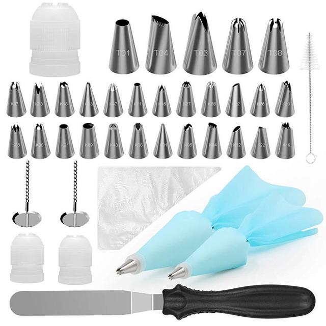 Kootek 58 Pieces Cake Decorating Supplies Kits with 29 Numbered Icing Tips, 22 Pastry Bags, 1 Icing Spatula, 3 Reusable Couplers, 2 Flower Nails Frosting Kit Baking Tool DIY Cupcakes Cookies​