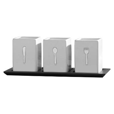 Wallace Ceramic Silverware Caddy with Wood Tray
