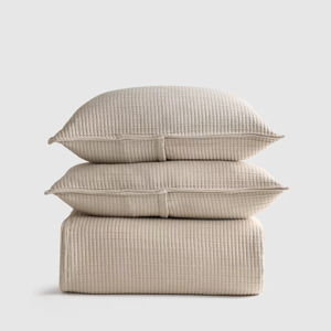 Organic Ribbed Cotton Coverlet Set - Toffee, Full/Queen