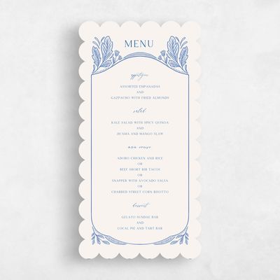 Blue Scalloped Wedding Menu - Caleania