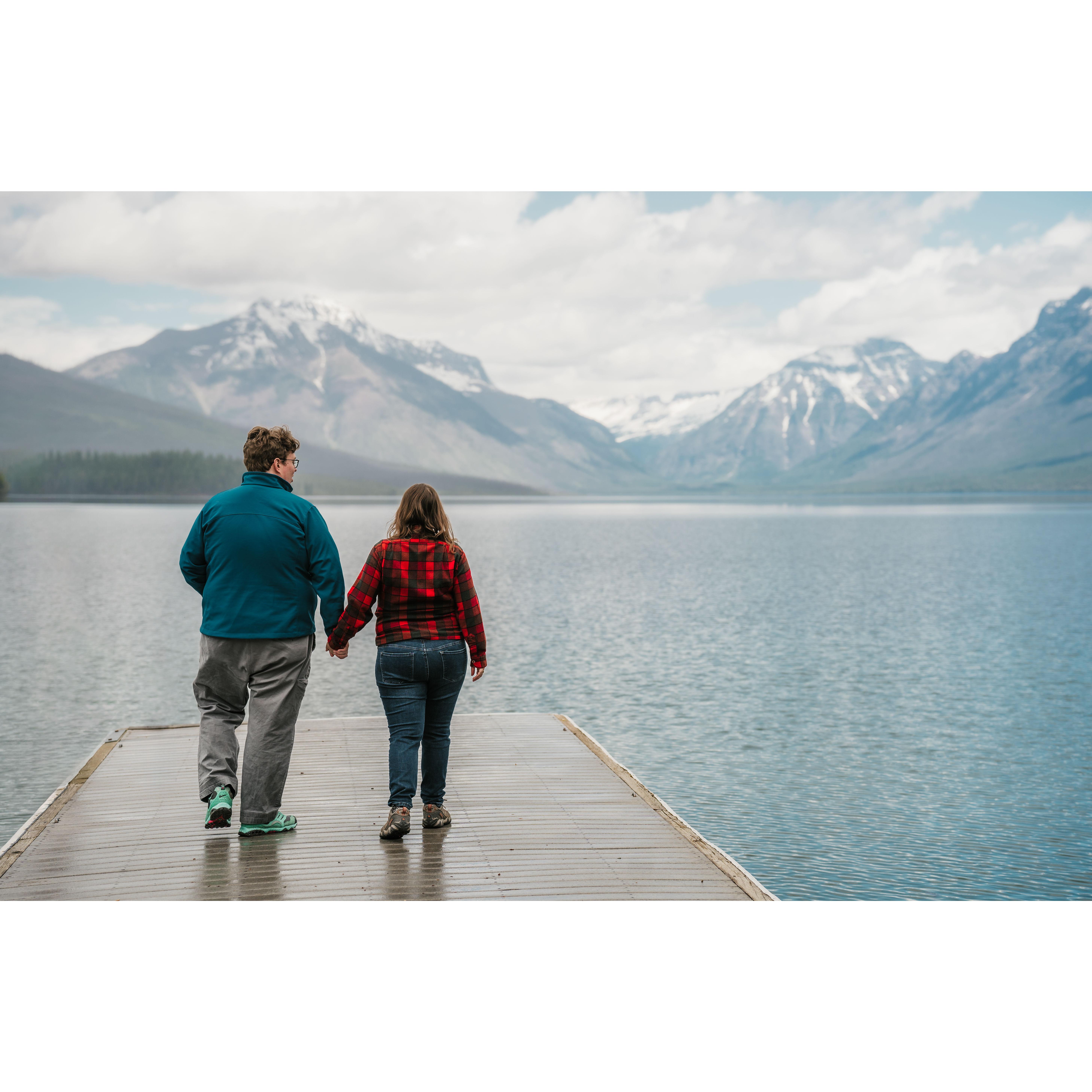 Walking down a pier at Apgar Village in West Glacier, Montana--in front of stunning Lake McDonald. All photos on website by Kat Simecek of https://saltandstoneadventurephoto.com/.