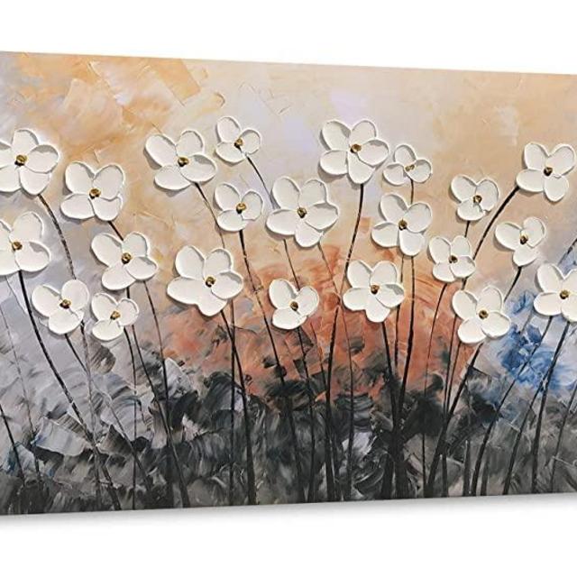 Yihui Arts Hand Painted Texture Large Oil Painting on Canvas Flower Wall Art for Living Room Decor Contemporary Artwork Framed Ready to Hang