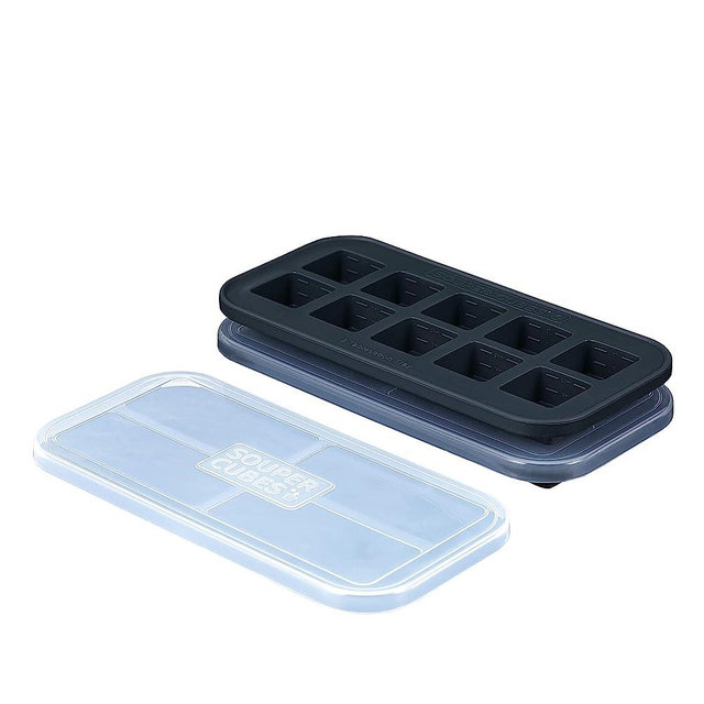 Souper Cubes 2 Tablespoon / 1 Oz. Freezing Tray with lid, Charcoal color, Pack of Two. Freeze Food, Ice Cubes, Baby Food