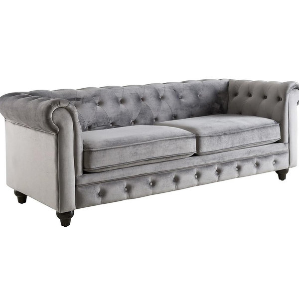 Chesterfield Grey Velvet Tufted Sofa, 79"