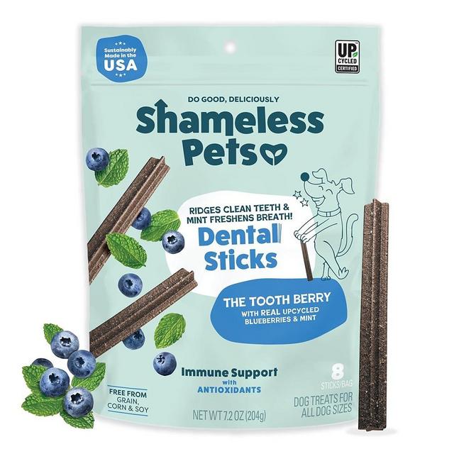 Shameless Pets Dental Treats for Dogs, The Tooth Berry - Healthy Dental Sticks with Immune Support for Teeth Cleaning & Fresh Breath - Free from Grain, Corn & Soy