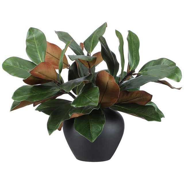 Thiccywoov 6 Pcs Magnolia Artificial Leaves Branches 3D Magnolia Pick Faux Stems Twigs Realistic Touch Faux Greenery Table Centerpiece for Spring Vase Filling Farmhouse Home Office (Green,18 Inch)