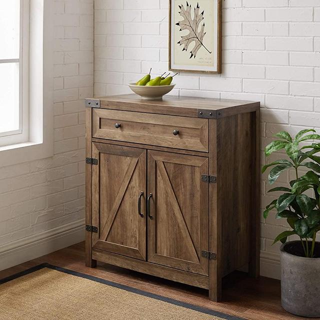 Walker Edison Cass Modern Farmhouse Double Barn Door Accent Cabinet, 30 Inch, Reclaimed Barnwood
