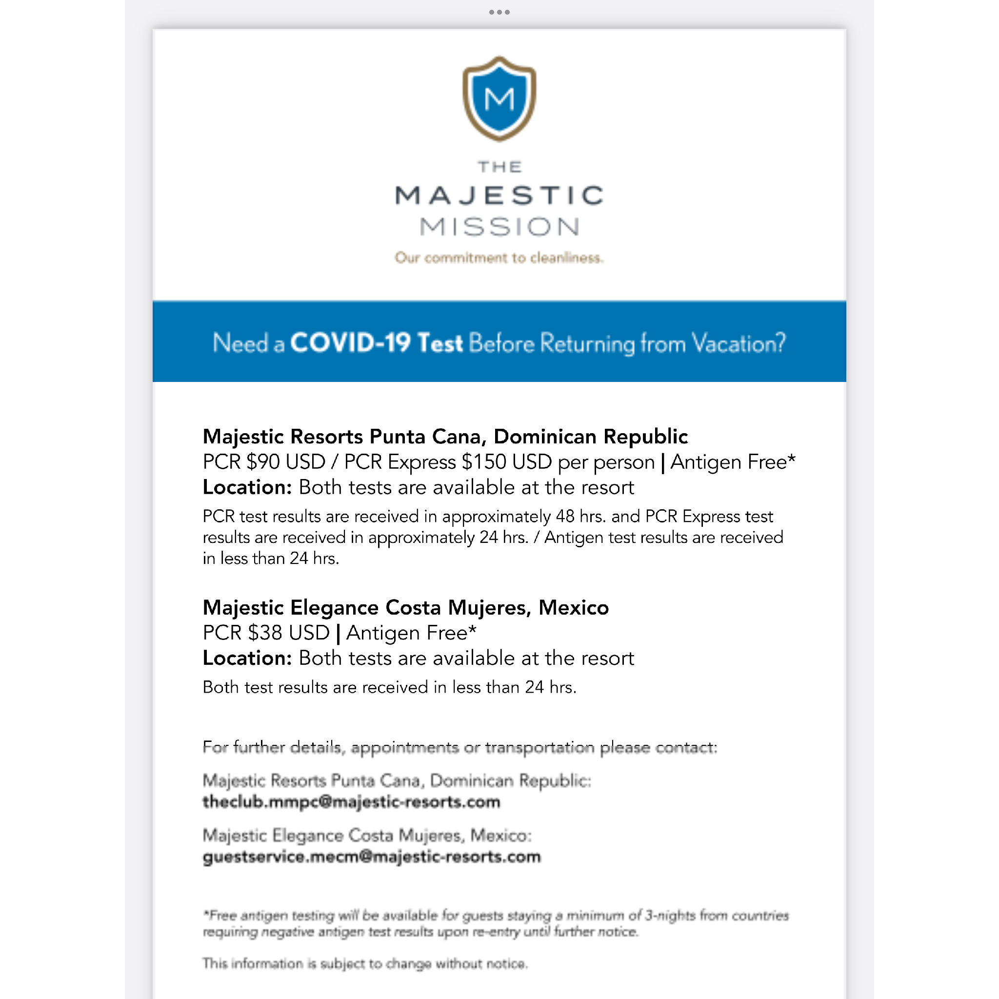 Covid testing information