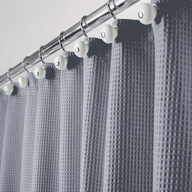 mDesign Long, Polyester/Cotton Blend Machine Washable Fabric Shower Curtain with Waffle Weave and Rust-Resistant Metal Grommets for Bathroom Showers and Bathtubs, 72" x 84" - Lake Blue