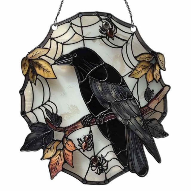Raven Halloween Ornaments Decor, Raven Gifts for Women Men, Halloween Home Wall Room Door Decorations, Acrylic Ornament