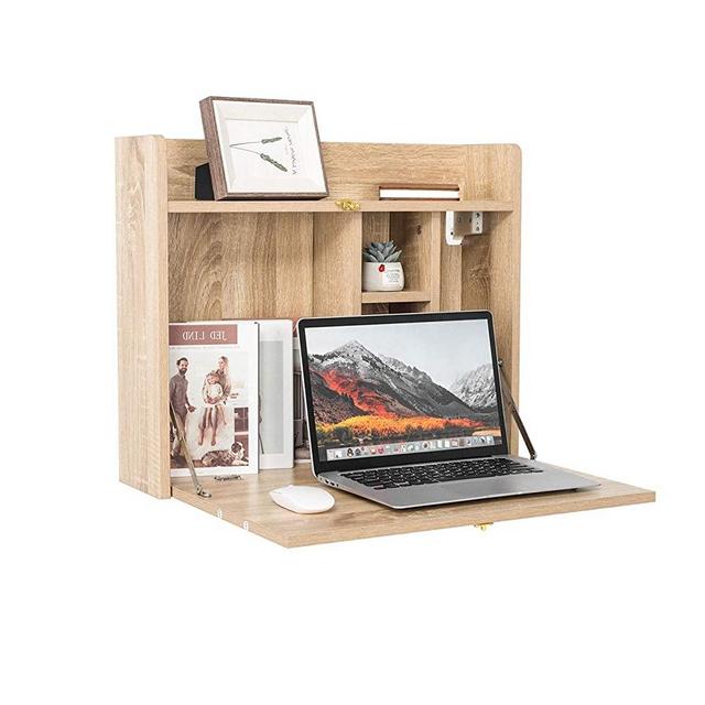 Wall Mounted Table, Multifunctional Fold Down Wall Mounted Laptop Computer Desk with Storage Compartments for Home, Office (Beige)
