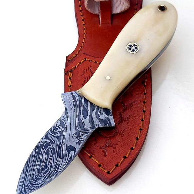 JNR Traders Oyster Knife, Oyster Shucking Knife, 6.5 Inch Oyster Shucker Tool with Sheath, Damascus Steel Blade Handmade Bone Handle 3521