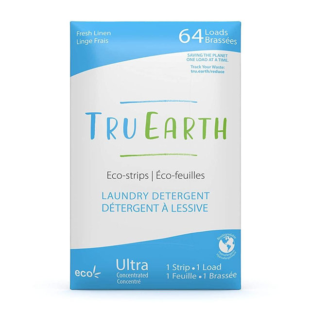 Tru Earth Hypoallergenic, Eco-friendly & Biodegradable Plastic-Free Laundry Detergent Eco-Strips for Sensitive Skin (64 Loads, Fresh Linen)