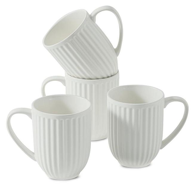Hasense 16 oz Ceramic Coffee Mugs Set of 4, Large Ribbed Coffee Cups with Big Handle, Unique Modern Style White Latte Mugs for Tea,Cocoa,Milk,Cappuccino, Microwave & Dishwasher Safe