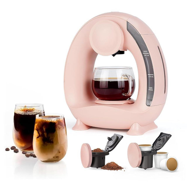 BENFUCHEN Pod and Grounds Single-Serve Coffee Maker, 2 in 1 One Cup Coffee Machine Compatible with K-Cup Pod & Coffee Grounds/Tea, Compact Design, 4-8oz, Pink
