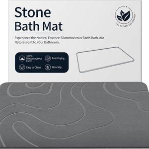 ZIKIBL Stone Bath Mat Diatomaceous Earth Shower Mat Non-Slip Super Absorbent Diatomite Stone Mats for Bathroom Floor Quick-Drying Easy to Clean (24''*16'' Grey)