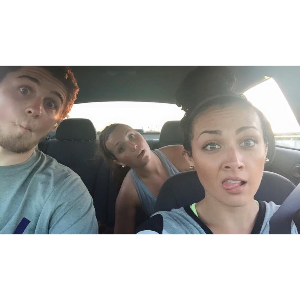 This was right after one of our first dates at the trampoline park. Can you tell we were exhausted?