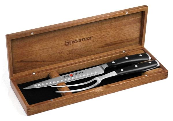 Wusthof Classic Ikon 2 Piece Hollow Edge Carving Set with Walnut Case