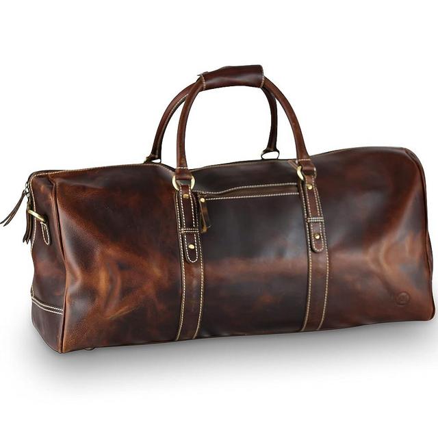 Premium Full-Grain Leather Duffle Bag for Men & Women | 24-Inch Handcrafted Weekender Travel Bag with Multiple Pockets & Compartments by Northridge Leather (Brown)