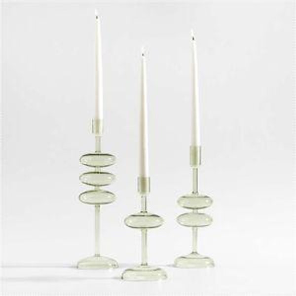Venezia Smoke Green Glass Taper Candle Holders, Set of 3