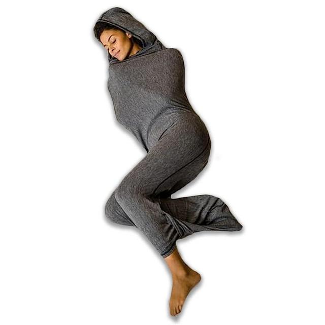 Hug Sleep, Hooded Sleep Pod The Original Cooling Machine Washable Wearable Blanket + Weighted Blanket Alternative for Men, Women, and Teens, Grey, Large