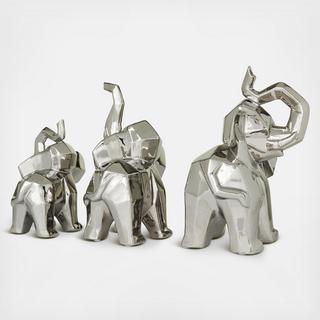 3-Piece Porcelain Elephant Sculpture Set