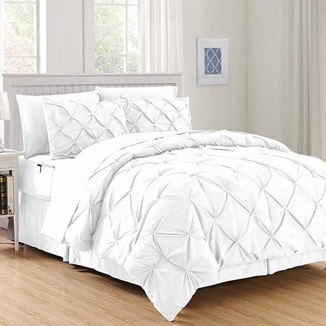 Elegant Comfort Luxury Best, Softest, Coziest 8-Piece Bed-in-a-Bag Comforter Set on Amazon Silky Soft Complete Set Includes Bed Sheet Set with Double Sided Storage Pockets, Full/Queen, White