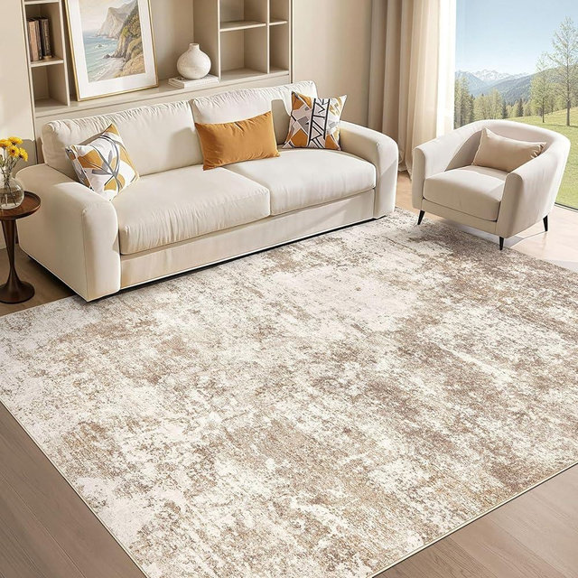 Micgeek Area Rug Living Room - 5X7 Abstract Washable Large Soft Foldable Non Slip Rug Neutral Modern Low Pile Carpet for Bedroom Nursery Dining Room Kitchen Home Office Indoor - Brown