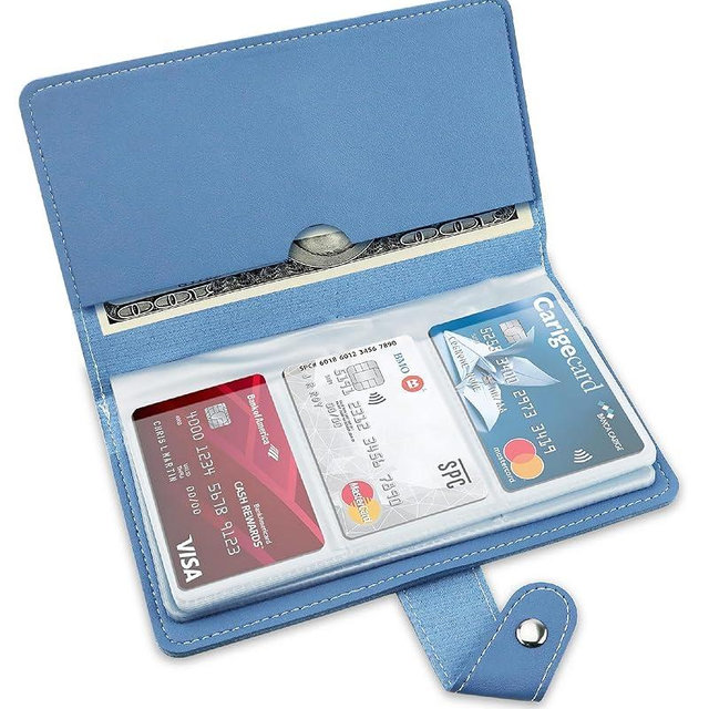 GAUENEEN Credit Card Holder, Leather Business Card Organizer with 96 Card Slots, Professional Card Book Case for Cards and Important Documents to Prevent Loss or Damage (Blue)
