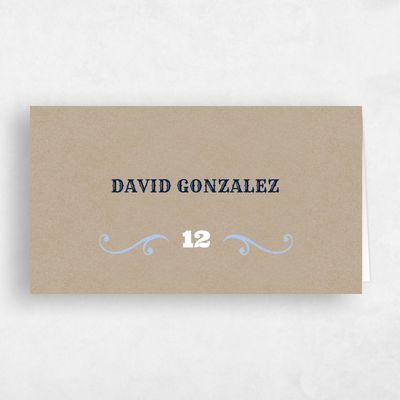 Denim, Brown Wedding Place Card - Festival