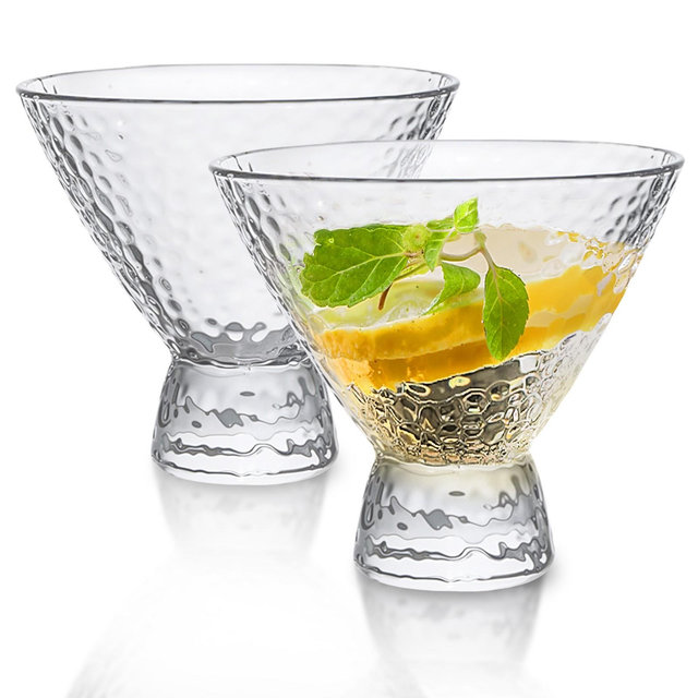 LEMONSODA Clear Hammered Cocktail Martini Glasses - 8.5oz Set of 2 Elegant Barware