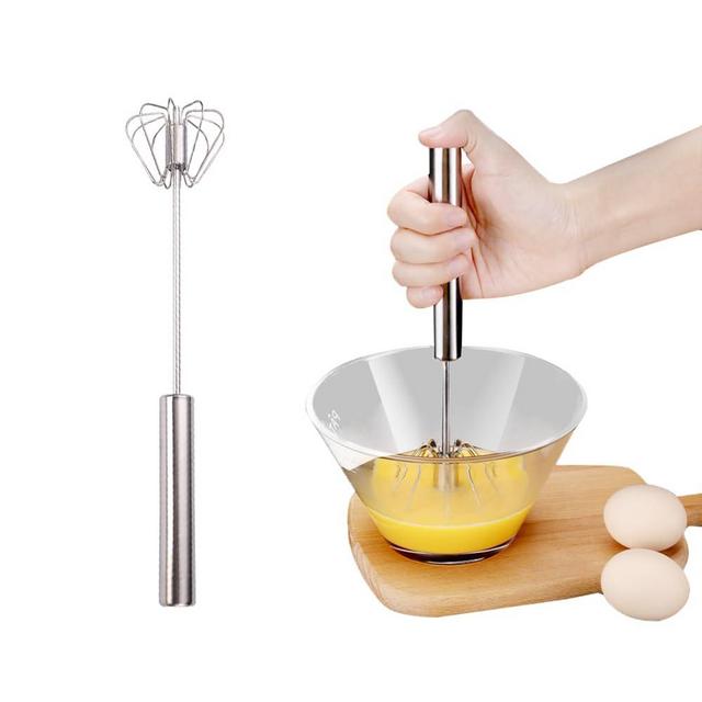Stainless Steel Semi-Automatic Whisk, 2024 Upgraded Stainless Steel Egg Whisk Hand Push Rotary Whisk Blender, Versatile Hand Push Mixer Stirrer Tool for Cooking Kitchen Home Egg Milk (10in)