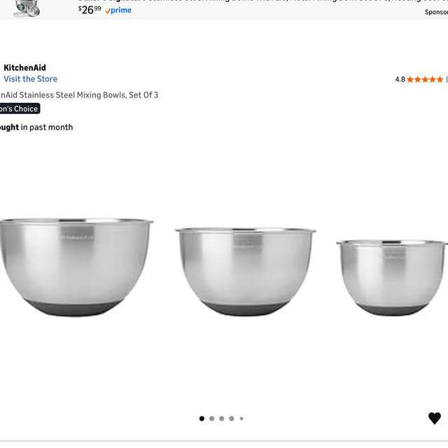 KitchenAid Stainless Steel Mixing Bowls, Set Of 3