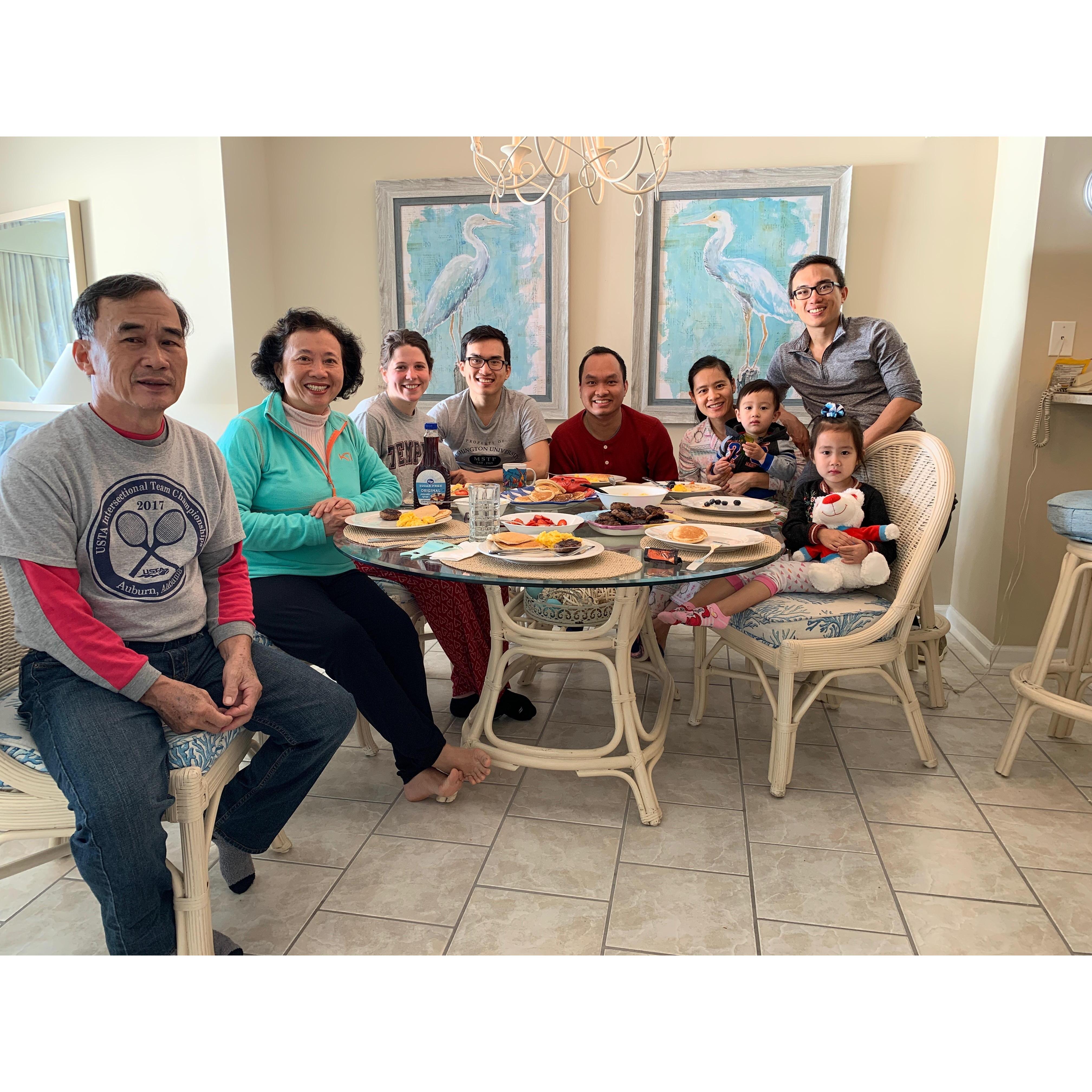 Morning breakfast with the Nguyens in North Myrtle Beach, SC. Stacie worked hard to impress the in-laws.