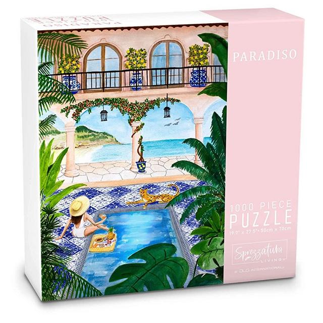 1000 Piece Puzzle for Adults | Tropical Paradiso Jigsaw Puzzle | Colorful Mediterranean Beach Vacation | Watercolor Spa Escape | Poolside Resort Vacation