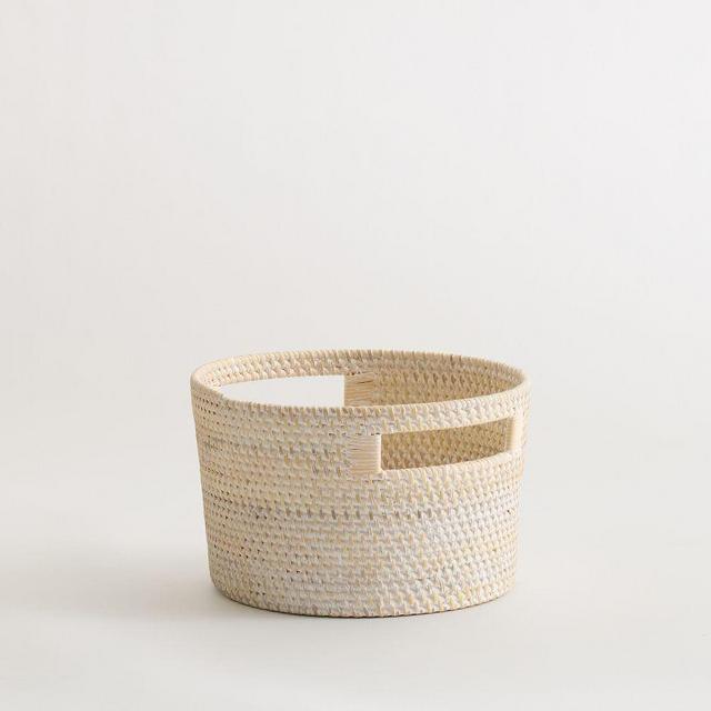 Tava Woven Basket, Small Round Utility - Whitewash