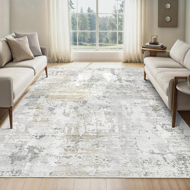 Art&Tuft Washable Rug, Anti-Slip Backing Abstract Area Rugs, Stain Resistant Rugs for Living Room, Foldable Machine Washable Area Rug(Grey/Taupe, 8'x10')